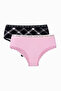 Women's Pink Plaid Patterned Cotton 2-Piece Hipster Panties Set with Lace