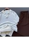 Nurse Collar Ribbed Knitwear T-Shirt + Ribbed Trousers 2-Piece Combination - 4