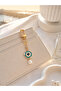 Gold Evil Eye Beaded Bag Charm Keychain Thermos Ornament Pearl Detailed Accessory - 3