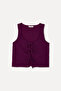 Women's Burgundy Fitted Tie-Up Sleeveless Blouse