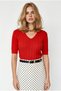 Women's Red V-Neck Thick Ribbed Knitwear Blouse Blz-19003208 - 3