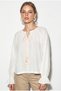 Women's Ecru Tie Collar Blouse with Flounce Sleeve Detail, Muslin Crinkle Textured Blouse 4762 60286275 - 2