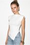 Women's White Boat Neck Padded Side Gather Detailed Asymmetrical Cut Blouse 36001 60286269 - 5