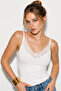 Women's White Lace Detailed V-Neck Thin Strap Viscose Undershirt Blouse 30006 60286268