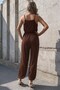 Women's Rope Strap Long Sandy Jumpsuit with Double-Breasted Collars and Waist Belt - 3