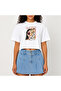 Crop T-Shirt White Awesome Leopard Printed Relaxed Fit Raw Cut Basic Short Tshirt