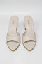 Lumia Shiny Single Strap Pointed Toe Goblet Heeled Slippers - Ecru Skin - 3