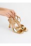 Women's heeled sandals gold patent leather - 2