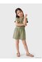 Green Crew Neck Belted Girl's Gabardine Jumpsuit - 2