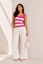 Pink and White Striped Thick Strap Square Neck Summer Knitwear Athlete Blouse - 2