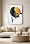 Black and Gold Circular Abstract Modern Glass Painting - Silver Metal Framed Home, Business, and School Artwork - 2