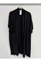 Women's Black Italian Cut Foldable Sleeves Oversize Long Linen Kaftan with Pockets 40 - 48 Size