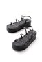 Zri̇n-1008 Premium Black Platinum Stone Wedge Heeled Women's Sandals - 3