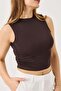 Full Transparent Cashmere Strappy Crop Blouse Brown - 3