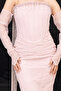 Beaded Strapless Neckline Lace Pencil Dress - Powder - 2