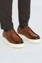Tan Genuine Leather Lace-Up High-Sole Men's Casual Shoes