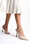 Women's Cream Elastic Open-Back High Heel Shoes - 6