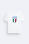 Italy National Football Team Logo Printed Cotton Fabric White T-Shirt T-Shirt