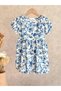 Blue Flower Dress Floral Girl's Summer Linen Dress - 2