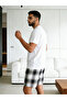 Men White T-Shirt and Checkered Shorts Pyjama Set - 4