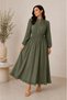 Women's Strawberry Fabric Dress with Ruffled Front and Buttoned Skirt and Stand Collar - 5