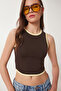 Contrast Piping Cotton Blouse Lcr0126 Brown