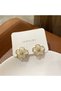 Women's Gold Framed Pearlescent White Flower Earrings Minimalist Stylish Design - 6