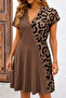 Women's Leopard Detailed V-Neck Buttoned Short Viscose Dress - 3