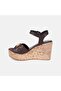 Women's Bitter Brown Leather Sandals with Gold Accessories and Wedge Heels - 3