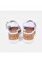 Women's White Buckle Perforated Wedge Heeled Leather Sandals - 5