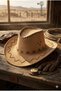 Beige Unisex Lace-Up Nubuck Cowboy Hat Western Country Style - 4