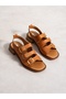 Zolena Tan Genuine Leather Women's Sandals with Buckle Detail - 3