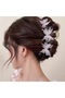 Women's Pink Tulle Butterfly Detailed Oversized Buckle with Pearls - Stylish Bun Hairpin - 3
