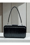Black Patent Leather Women's Evening Bag Model, Featuring a Stone-Embellished Handle, It Offers a Stunning Aesthetic That Flawlessly Showcases Premium Elegance and Modern Design at Your Wedding, Engagement, or Graduation Events. - 3