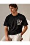 Ethnic Kilim Detailed Horse and Forest Printed Oversize Black Unisex T-Shirt - 2