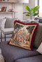 Pastoral Village View Tapestry Fringed Throw Pillow Cover - Vintage Pillowcase with Maroon Tassels