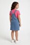Pink Heart Ballerina Patterned Badili Jean Salopetli Girl's Set 24085 - 6