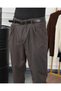 Italian Cut Pleated Trousers with Belt Detail - 3