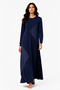 Women's Middle-Aged Patterned Mother Combed Cotton Dress 1383-Navy Blue - 3