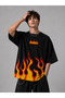 Flame Patterned Oversize Unisex T-Shirt – Flame Graphic Streetwear Printed T-Shirt - 3