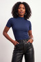 Women's Navy Blue Short Sleeve Blouse - 2