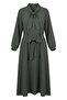 Scarf Collar Half Button Belted Dress 2262-02 Khaki - 5
