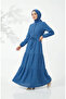 Half buttoned waist tie layered dress 2273-02 indigo - 2