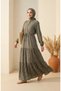 Waist-Tied Polka Dot Hijab Dress 0287-01 Khaki - 3