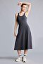 Cotton Standard Fit Crew Neck Strappy Anthracite Midi Dress H9762Ax26Hs - 2