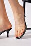 Borne Double Band Transparent Women's Heeled Slippers Black Skin - 4