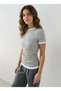 Gray Melange Contrast Couple Look T-Shirt with Drawstring Detail - 4