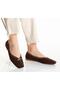 Women's Brown Suede Flat Shoes with Blunt Toe and Accessories