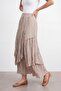 Elastic Waist Skirt with Cutout Pattern and Pleated Design - Beige Beige - 2