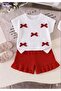 Bow Detailed Tshirt Shorts Girls' Top and Bottom Set - 3